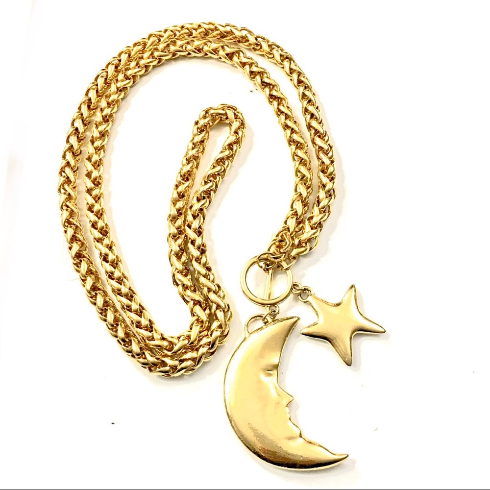 Moon and Stars Gold Tone Celestial Belt Necklace